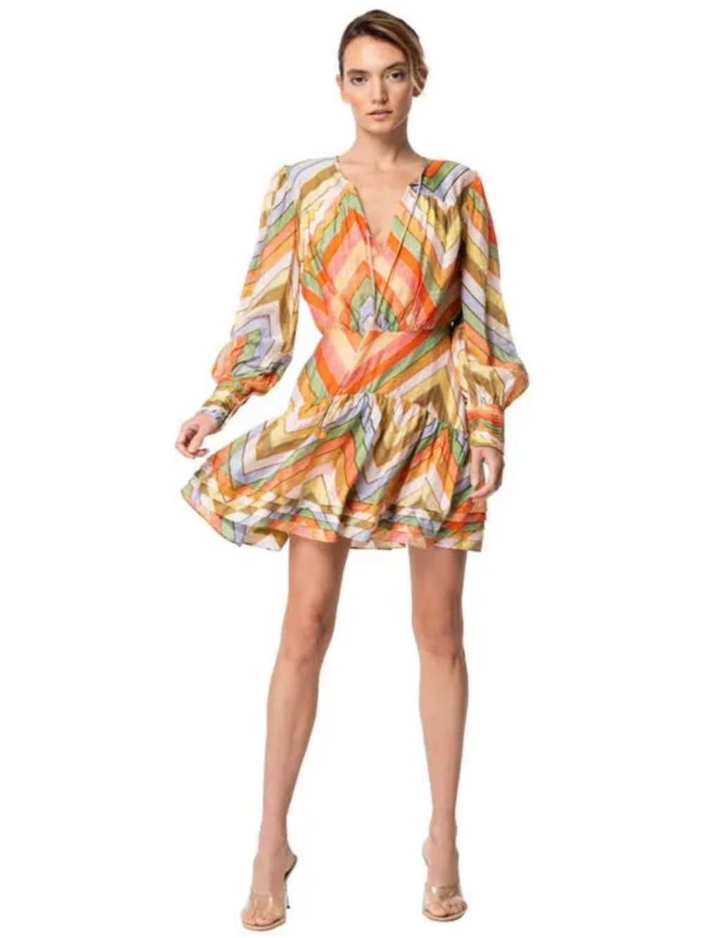 Ciebon Emerie Chevron Stripe Multicolor Zig Zag Long Sleeve Minidress NEW - Picture 3 of 11